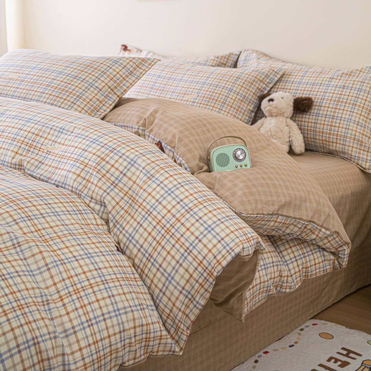 91家纺网 家纺一手货源 找家纺 梦纤绒 2026新款全棉纯棉印花四件套 可爱皮皮狗