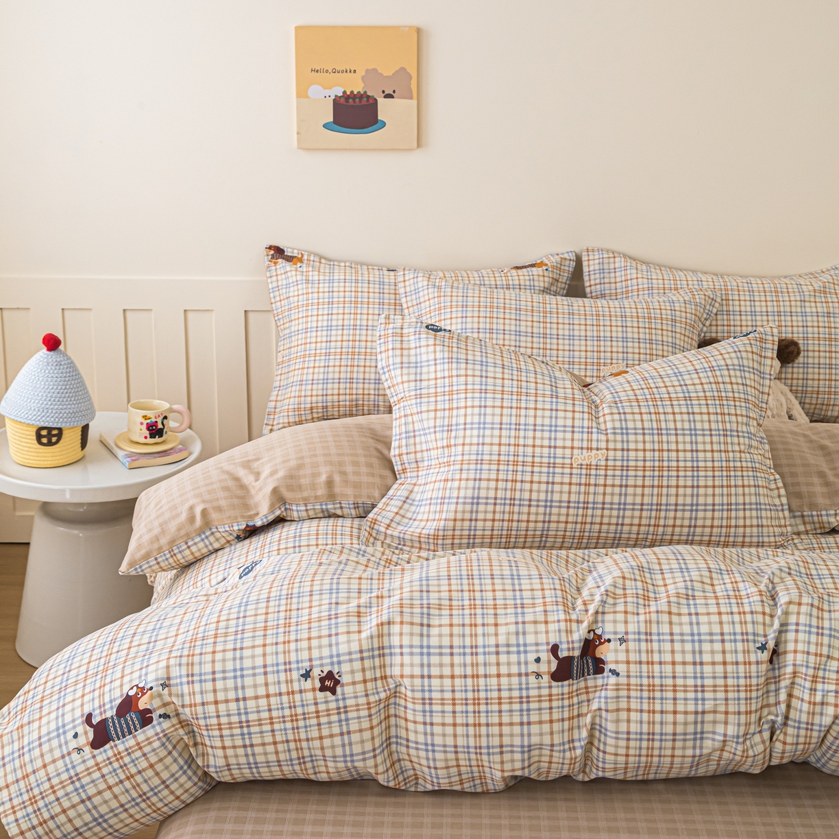 91家纺网 家纺一手货源 找家纺 梦纤绒 2026新款全棉纯棉印花四件套 可爱皮皮狗