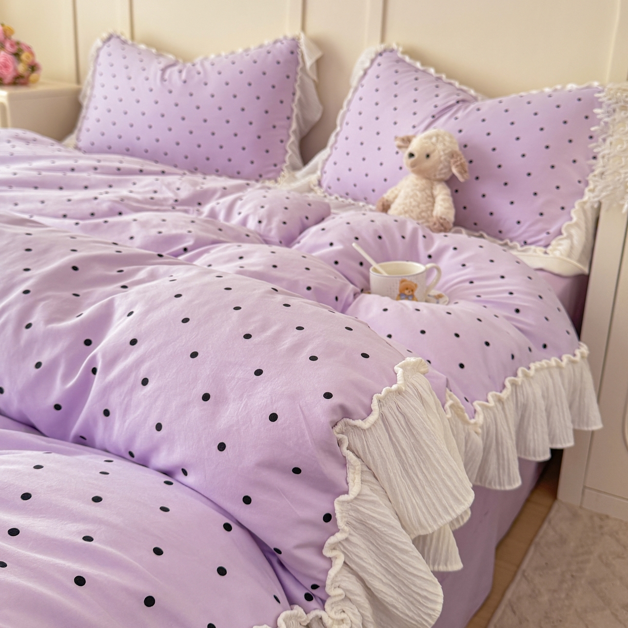 91家纺网 家纺一手货源 找家纺 橘子家 2026新款柔肤棉床单四件套 芋泥啵啵-紫