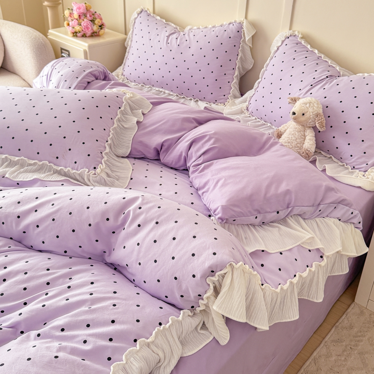 91家纺网 家纺一手货源 找家纺 橘子家 2026新款柔肤棉床单四件套 芋泥啵啵-紫