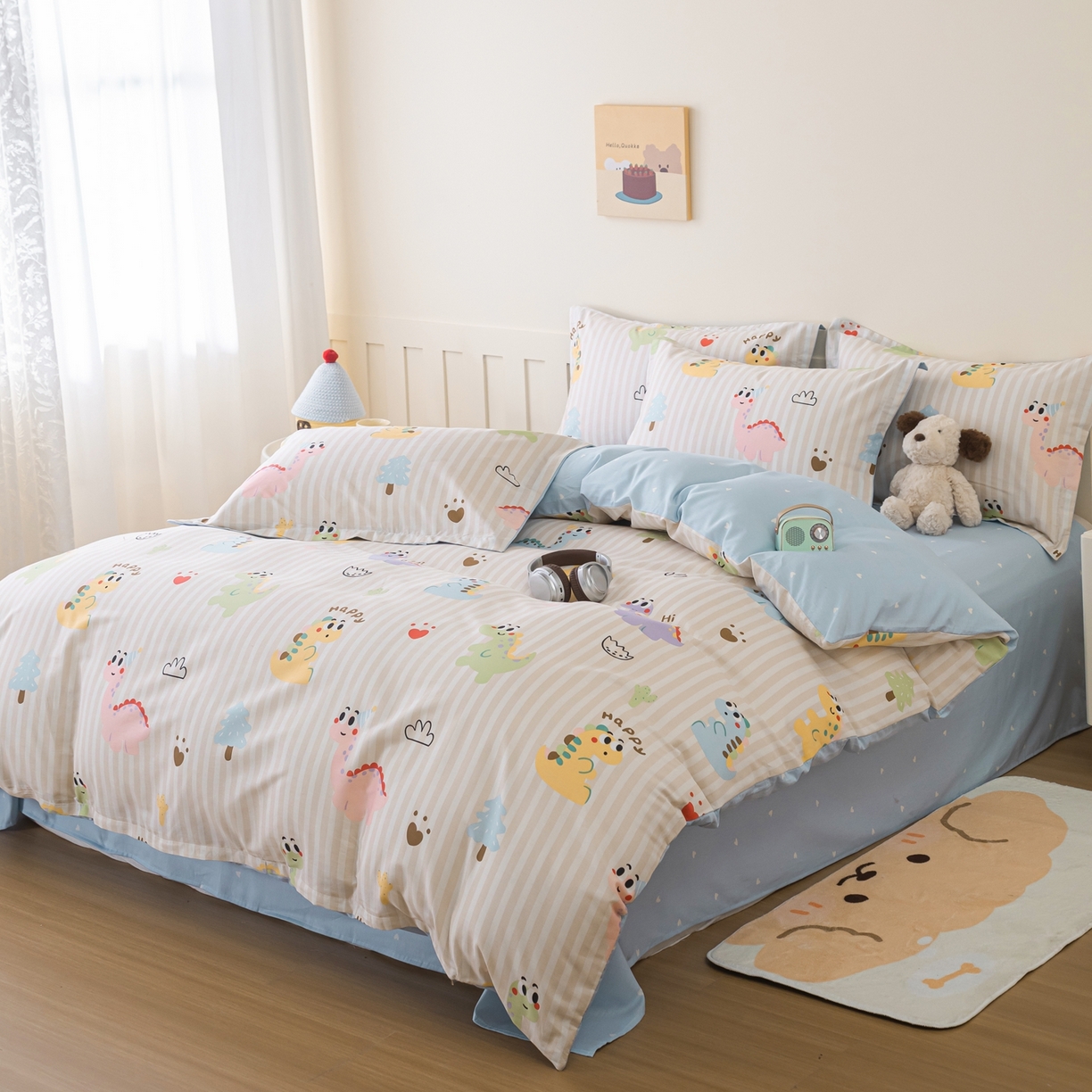 91家纺网 家纺一手货源 找家纺 梦纤绒 2026新款全棉纯棉印花四件套 恐龙世界