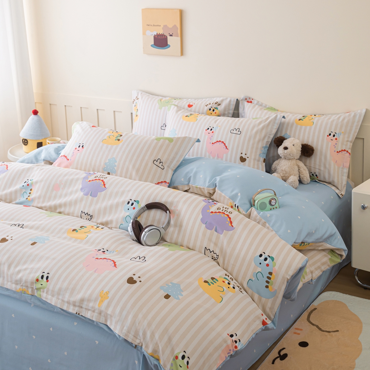 91家纺网 家纺一手货源 找家纺 梦纤绒 2026新款全棉纯棉印花四件套 恐龙世界