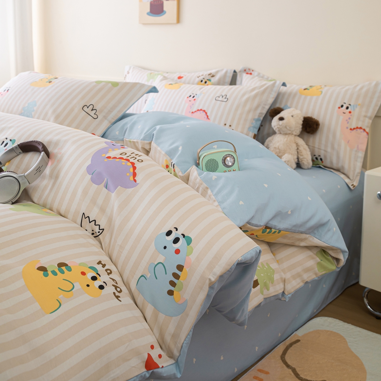 91家纺网 家纺一手货源 找家纺 梦纤绒 2026新款全棉纯棉印花四件套 恐龙世界