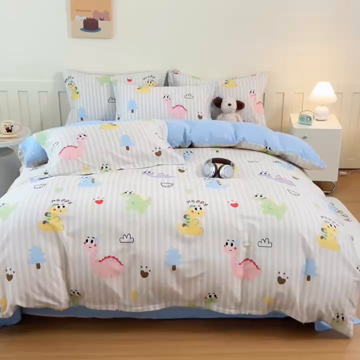 91家纺网 家纺一手货源 找家纺 梦纤绒 2026新款全棉纯棉印花四件套 恐龙世界