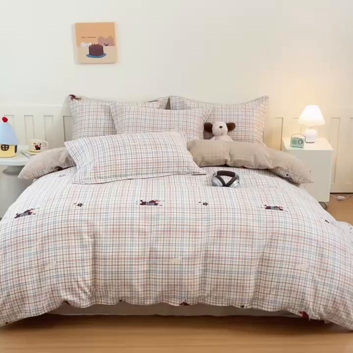 91家纺网 家纺一手货源 找家纺 梦纤绒 2026新款全棉纯棉印花四件套 可爱皮皮狗