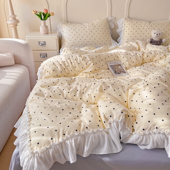 91家纺网 家纺一手货源 找家纺 橘子家 2026新款柔肤棉床单四件套 芝士点点