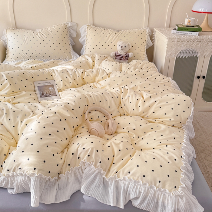 91家纺网 家纺一手货源 找家纺 橘子家 2026新款柔肤棉床单四件套 芝士点点