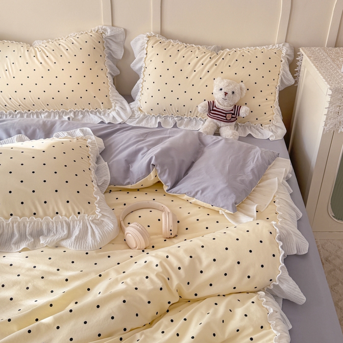 91家纺网 家纺一手货源 找家纺 橘子家 2026新款柔肤棉床单四件套 芝士点点