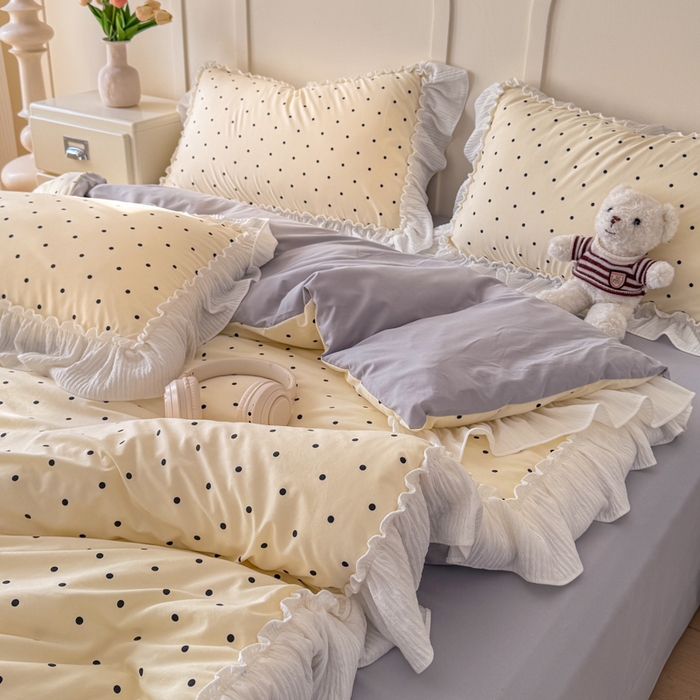 91家纺网 家纺一手货源 找家纺 橘子家 2026新款柔肤棉床单四件套 芝士点点