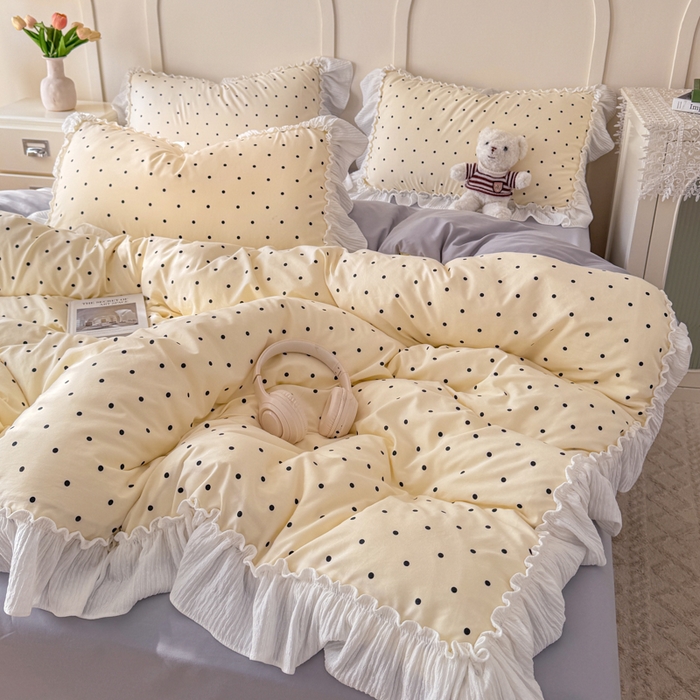 91家纺网 家纺一手货源 找家纺 橘子家 2026新款柔肤棉床单四件套 芝士点点