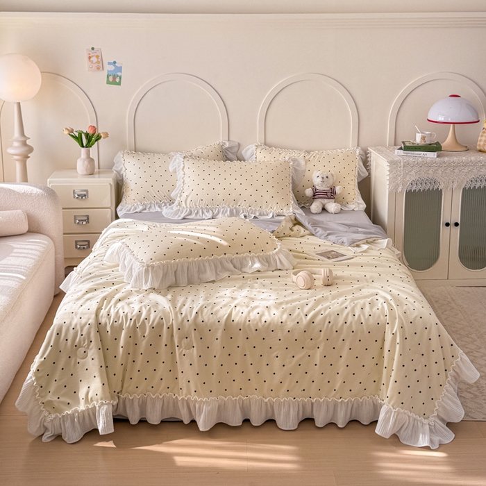 91家纺网 家纺一手货源 找家纺 橘子家 2026新款柔肤棉床单四件套 芝士点点