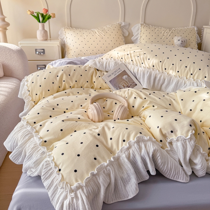 91家纺网 家纺一手货源 找家纺 橘子家 2026新款柔肤棉床单四件套 芝士点点