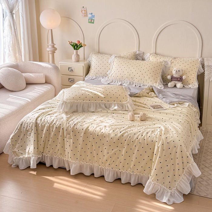 91家纺网 家纺一手货源 找家纺 橘子家 2026新款柔肤棉床单四件套 芝士点点