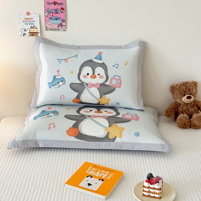 嗨生活 2026新款大版加密冰丝枕套儿童枕套幼儿园枕套单品枕套枕套单件 企鹅宝宝