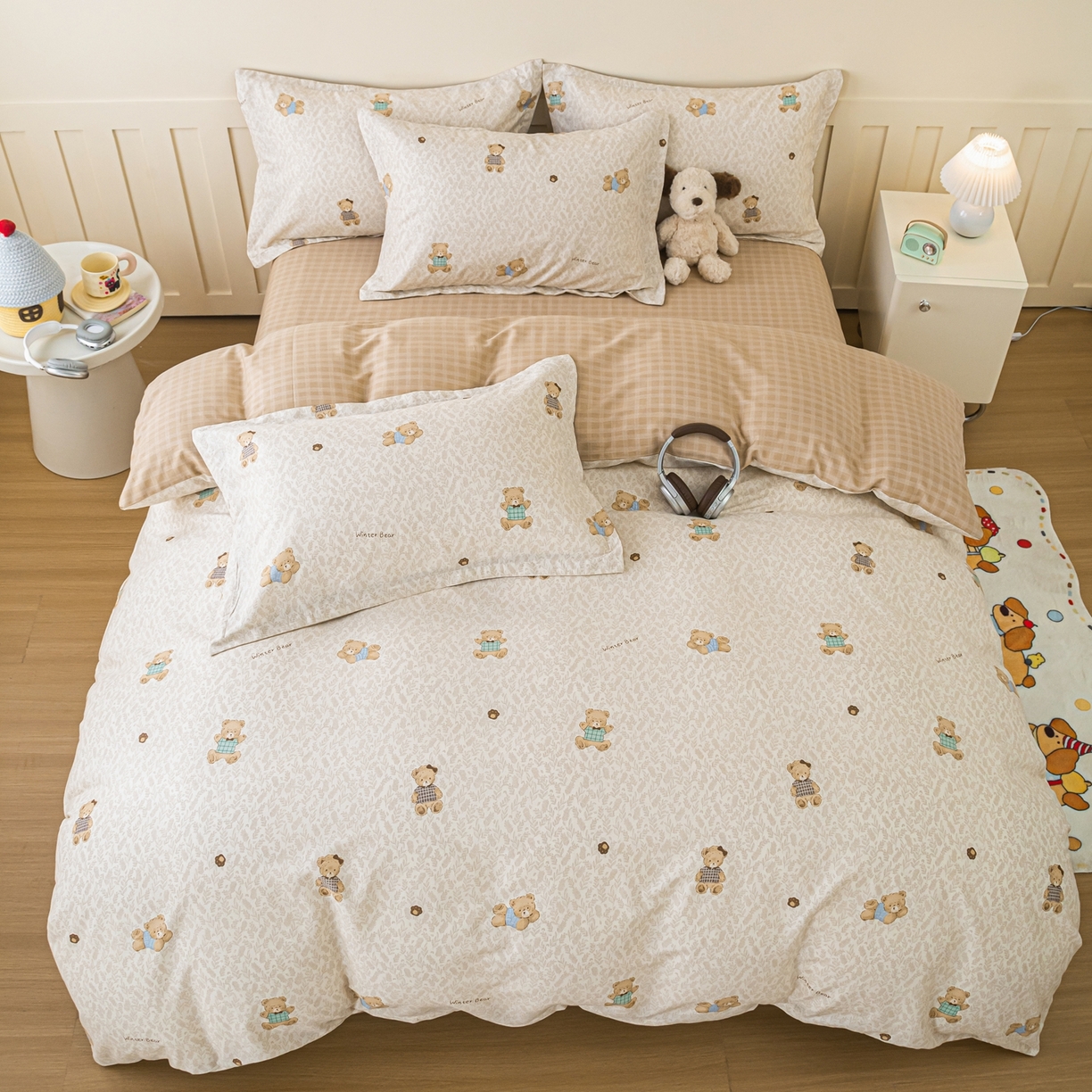 91家纺网 家纺一手货源 找家纺 梦纤绒 2026新款全棉纯棉印花四件套 贴贴熊