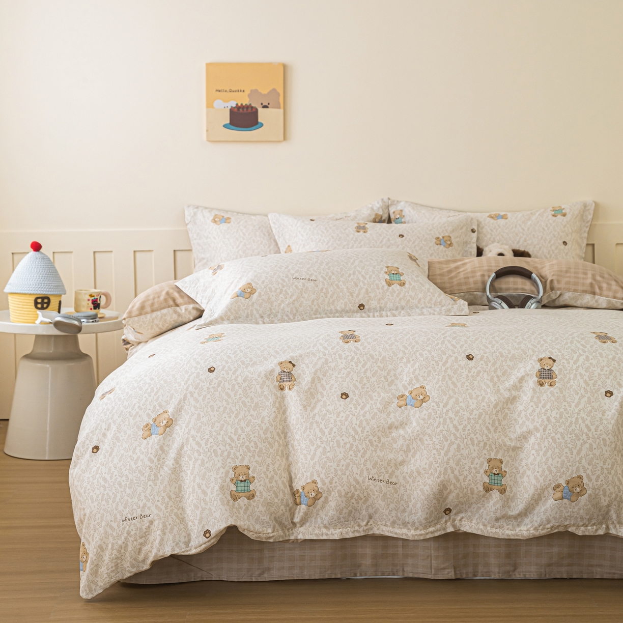 91家纺网 家纺一手货源 找家纺 梦纤绒 2026新款全棉纯棉印花四件套 贴贴熊