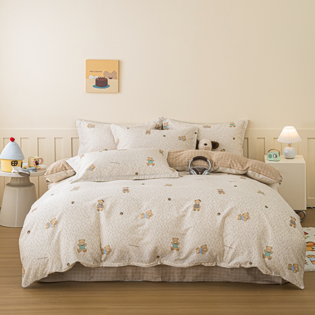 梦纤绒 2026新款全棉纯棉印花四件套 贴贴熊