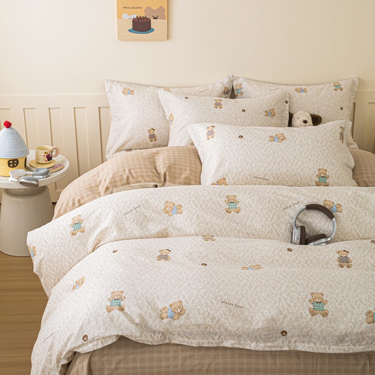 91家纺网 家纺一手货源 找家纺 梦纤绒 2026新款全棉纯棉印花四件套 贴贴熊