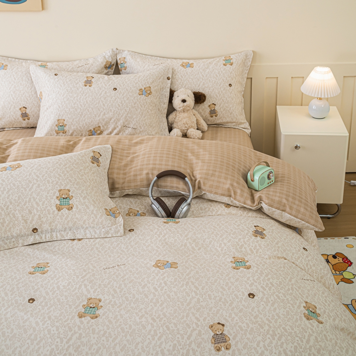 91家纺网 家纺一手货源 找家纺 梦纤绒 2026新款全棉纯棉印花四件套 贴贴熊