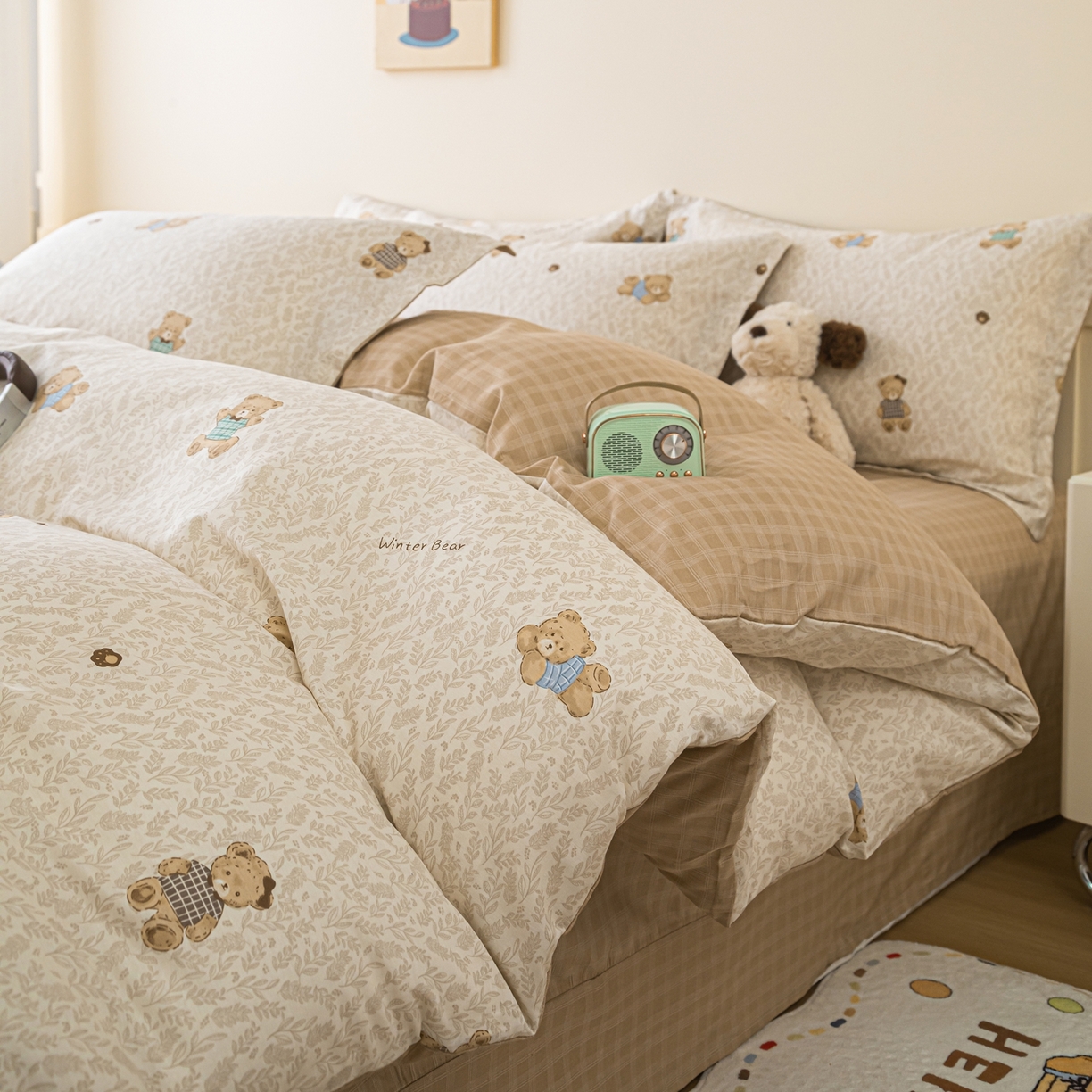 91家纺网 家纺一手货源 找家纺 梦纤绒 2026新款全棉纯棉印花四件套 贴贴熊