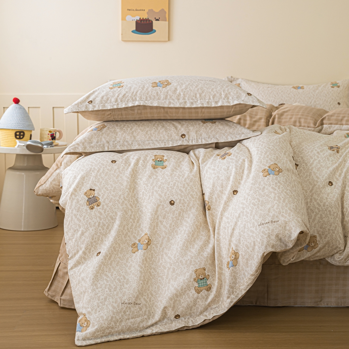 91家纺网 家纺一手货源 找家纺 梦纤绒 2026新款全棉纯棉印花四件套 贴贴熊