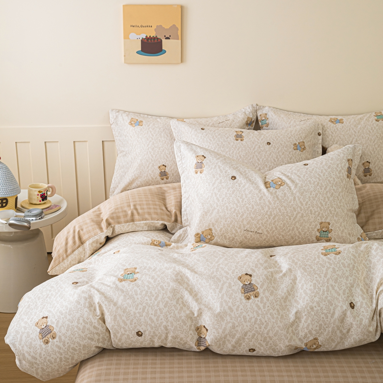 91家纺网 家纺一手货源 找家纺 梦纤绒 2026新款全棉纯棉印花四件套 贴贴熊