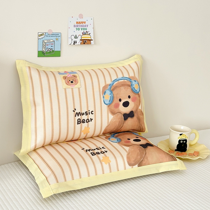 91家纺网 家纺一手货源 找家纺 嗨生活 2026新款大版加密冰丝枕套儿童枕套幼儿园枕套单品枕套枕套单件 音乐熊