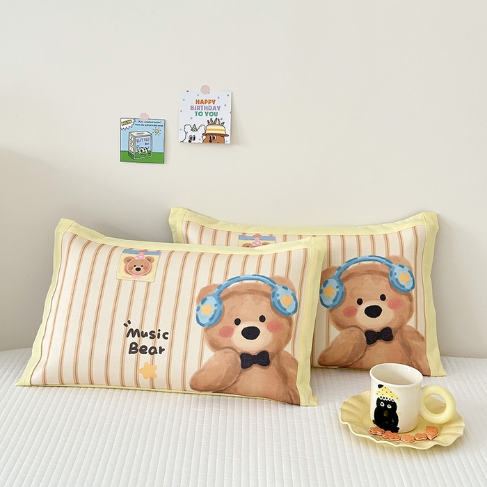 91家纺网 家纺一手货源 找家纺 嗨生活 2026新款大版加密冰丝枕套儿童枕套幼儿园枕套单品枕套枕套单件 音乐熊