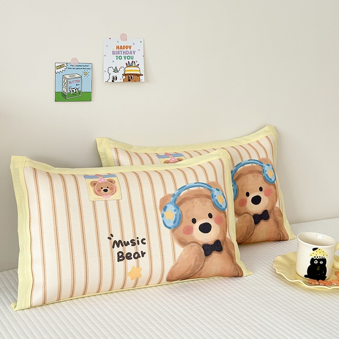 91家纺网 家纺一手货源 找家纺 嗨生活 2026新款大版加密冰丝枕套儿童枕套幼儿园枕套单品枕套枕套单件 音乐熊