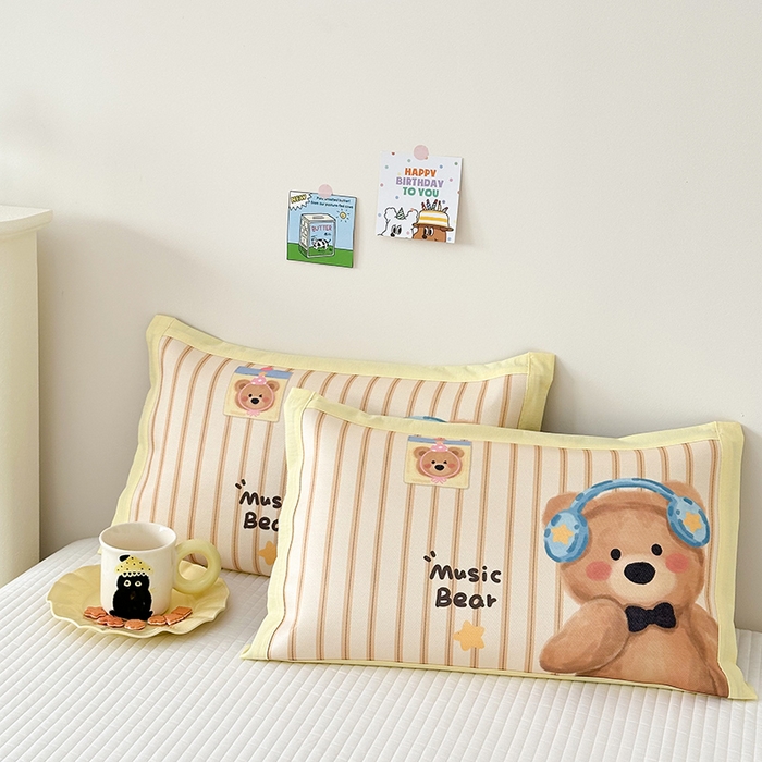 91家纺网 家纺一手货源 找家纺 嗨生活 2026新款大版加密冰丝枕套儿童枕套幼儿园枕套单品枕套枕套单件 音乐熊