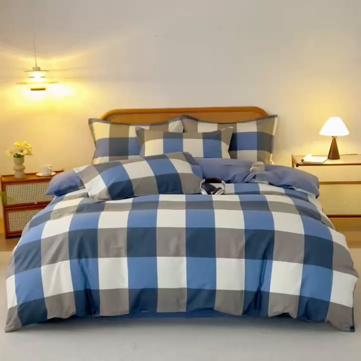 91家纺网 家纺一手货源 找家纺 梦纤绒 2026新款全棉纯棉印花四件套 方格眠