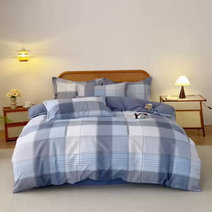 91家纺网 家纺一手货源 找家纺 梦纤绒 2026新款全棉纯棉印花四件套 方格律