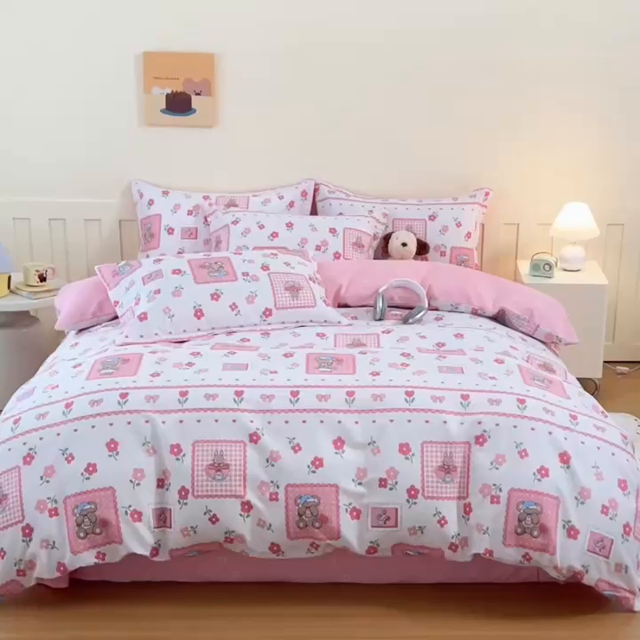 91家纺网 家纺一手货源 找家纺 梦纤绒 2026新款全棉纯棉印花四件套 花眠小宠