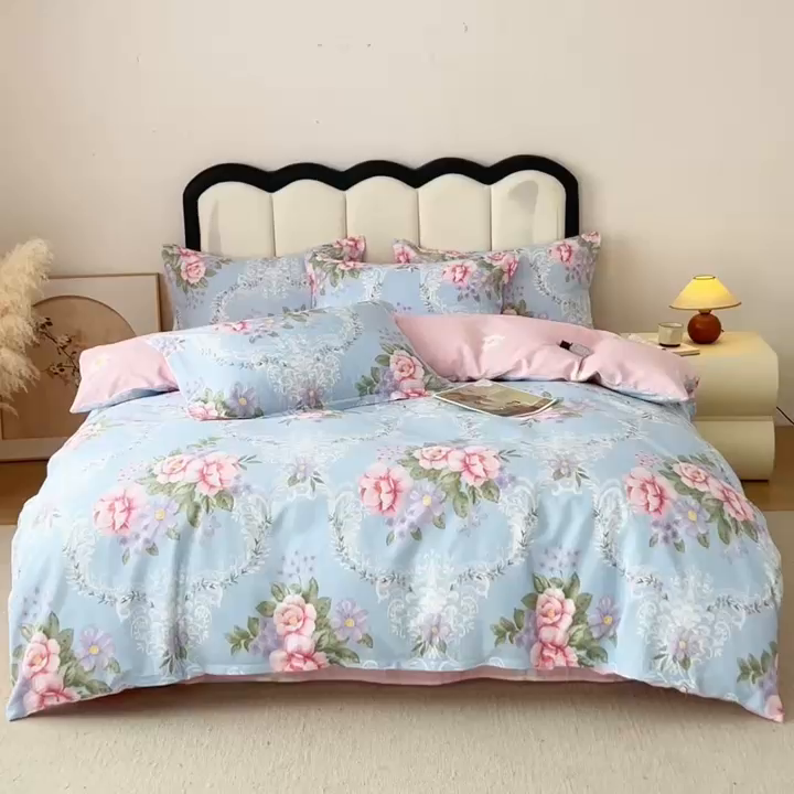 91家纺网 家纺一手货源 找家纺 梦纤绒 2026新款全棉纯棉印花四件套 花语