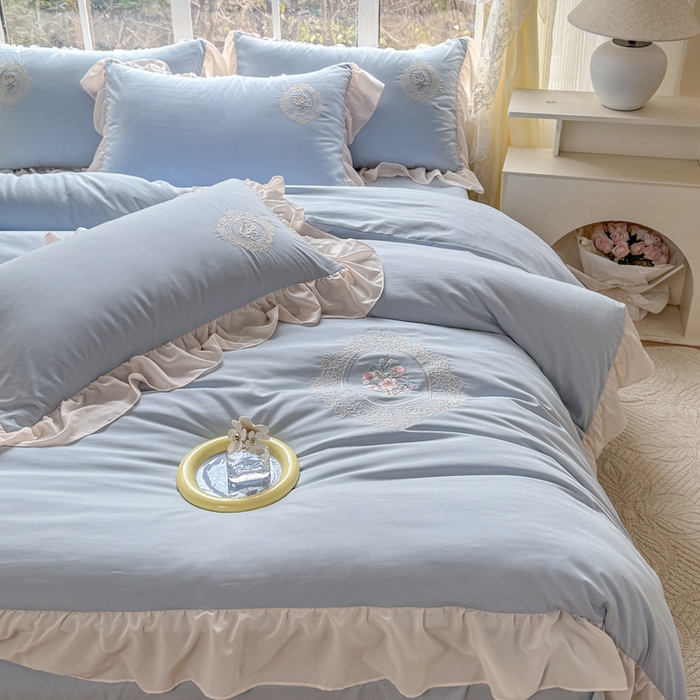 91家纺网 家纺一手货源 找家纺 橘子家 2026新款蛋白棉四件套-维纳斯 维纳斯-蓝