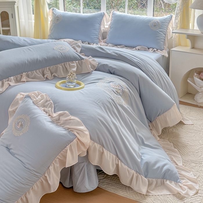 91家纺网 家纺一手货源 找家纺 橘子家 2026新款蛋白棉四件套-维纳斯 维纳斯-蓝