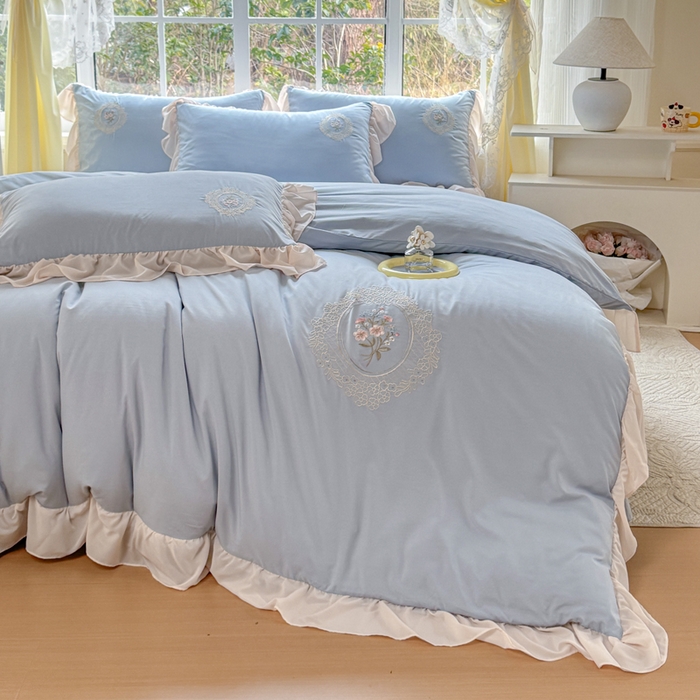 91家纺网 家纺一手货源 找家纺 橘子家 2026新款蛋白棉四件套-维纳斯 维纳斯-蓝