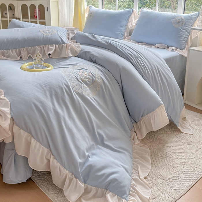 91家纺网 家纺一手货源 找家纺 橘子家 2026新款蛋白棉四件套-维纳斯 维纳斯-蓝