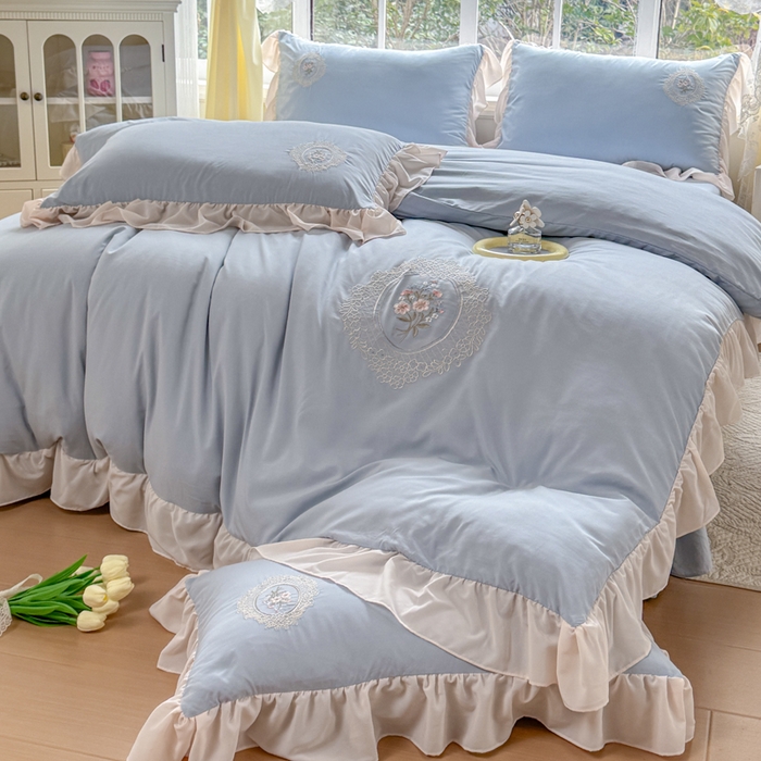 91家纺网 家纺一手货源 找家纺 橘子家 2026新款蛋白棉四件套-维纳斯 维纳斯-蓝