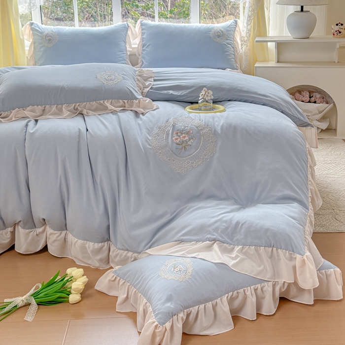 91家纺网 家纺一手货源 找家纺 橘子家 2026新款蛋白棉四件套-维纳斯 维纳斯-蓝