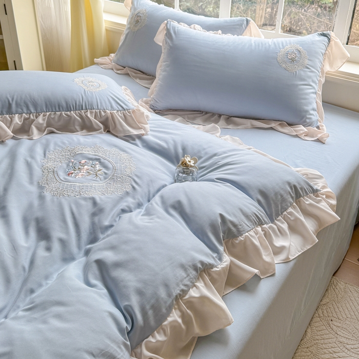 91家纺网 家纺一手货源 找家纺 橘子家 2026新款蛋白棉四件套-维纳斯 维纳斯-蓝