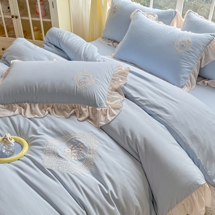 91家纺网 家纺一手货源 找家纺 橘子家 2026新款蛋白棉四件套-维纳斯 维纳斯-蓝