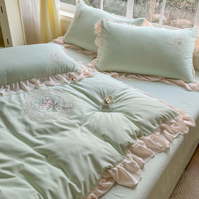 91家纺网 家纺一手货源 找家纺 橘子家 2026新款蛋白棉四件套-维纳斯 维纳斯-绿