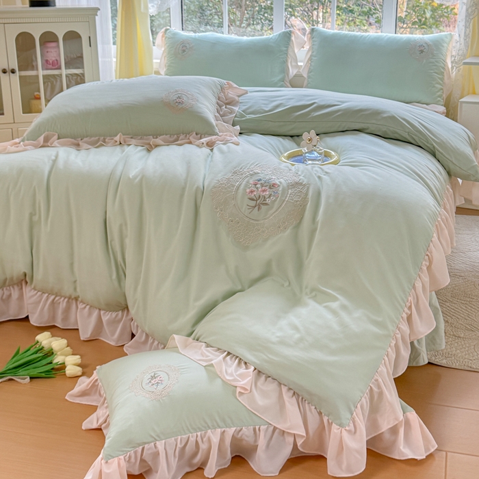 91家纺网 家纺一手货源 找家纺 橘子家 2026新款蛋白棉四件套-维纳斯 维纳斯-绿