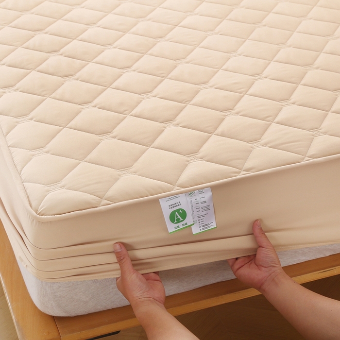 91家纺网 家纺一手货源 找家纺 安逸恋 2025新款7A级抗菌水洗棉大豆夹棉床笠加厚款 奶油咖