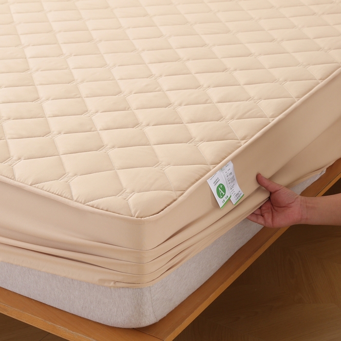 91家纺网 家纺一手货源 找家纺 安逸恋 2025新款7A级抗菌水洗棉大豆夹棉床笠加厚款 奶油咖