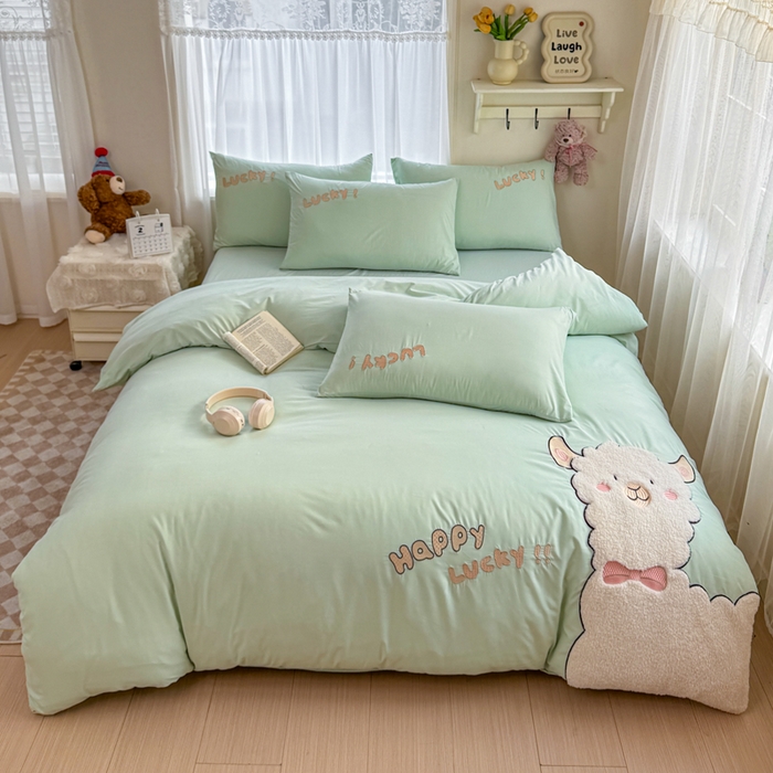 橘子家 2026新款卡通绣花四件套 咩咩羊