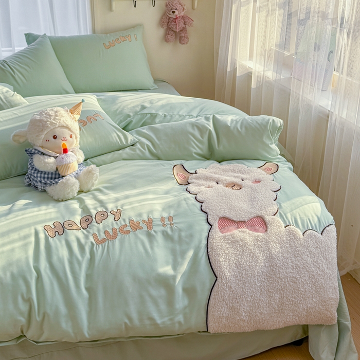 91家纺网 家纺一手货源 找家纺 橘子家 2026新款卡通绣花四件套 咩咩羊