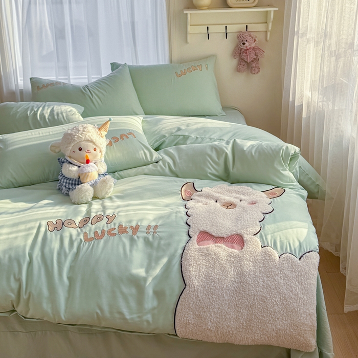 91家纺网 家纺一手货源 找家纺 橘子家 2026新款卡通绣花四件套 咩咩羊