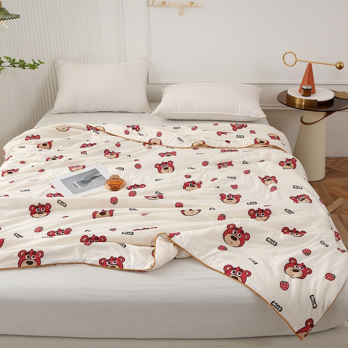 91家纺网 家纺一手货源 找家纺 薇玛仕 2026新款A类牛奶丝针织棉印花大豆夏凉被空调被儿童被 草莓熊